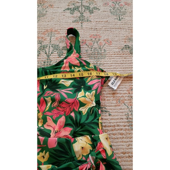 NWT Old Navy Green Floral Side Tie Swim Dress Built In Briefs Padded Vacation - Picture 11 of 14